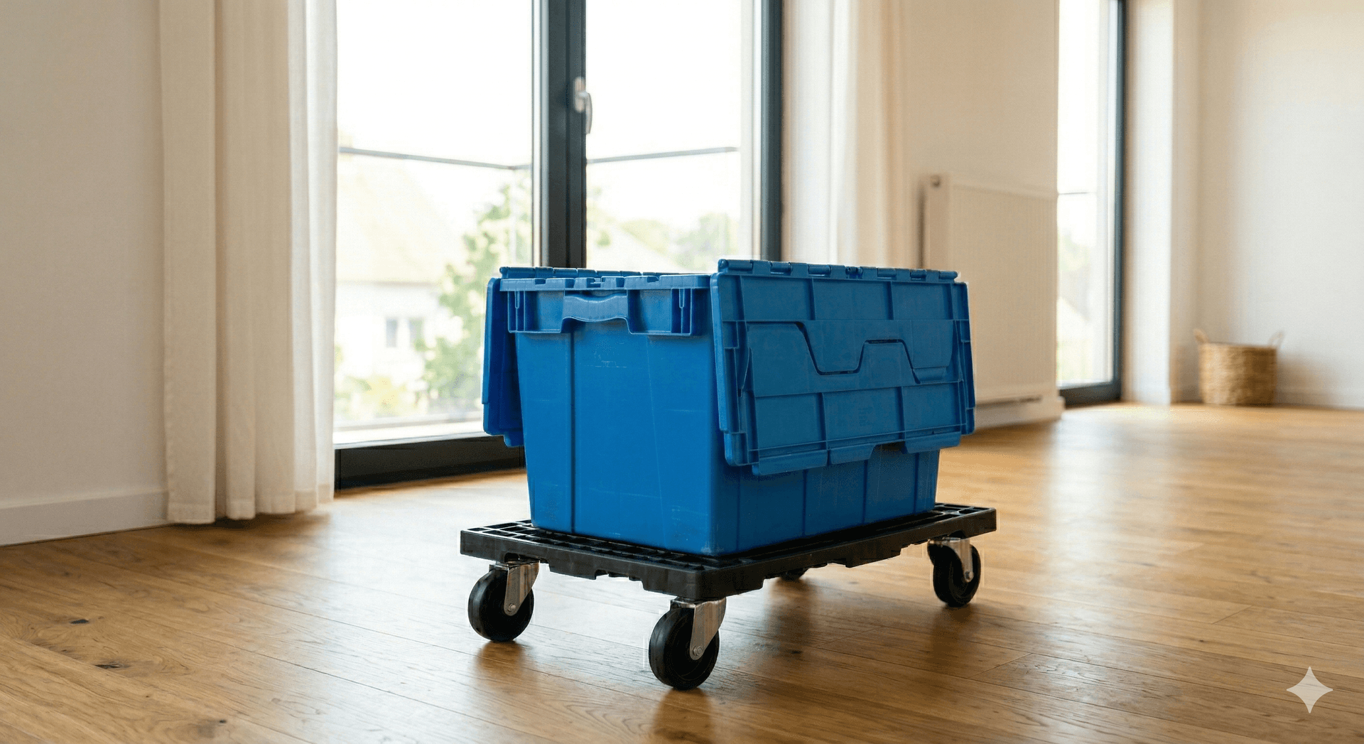 Dolly loaded with moving totes ready to go